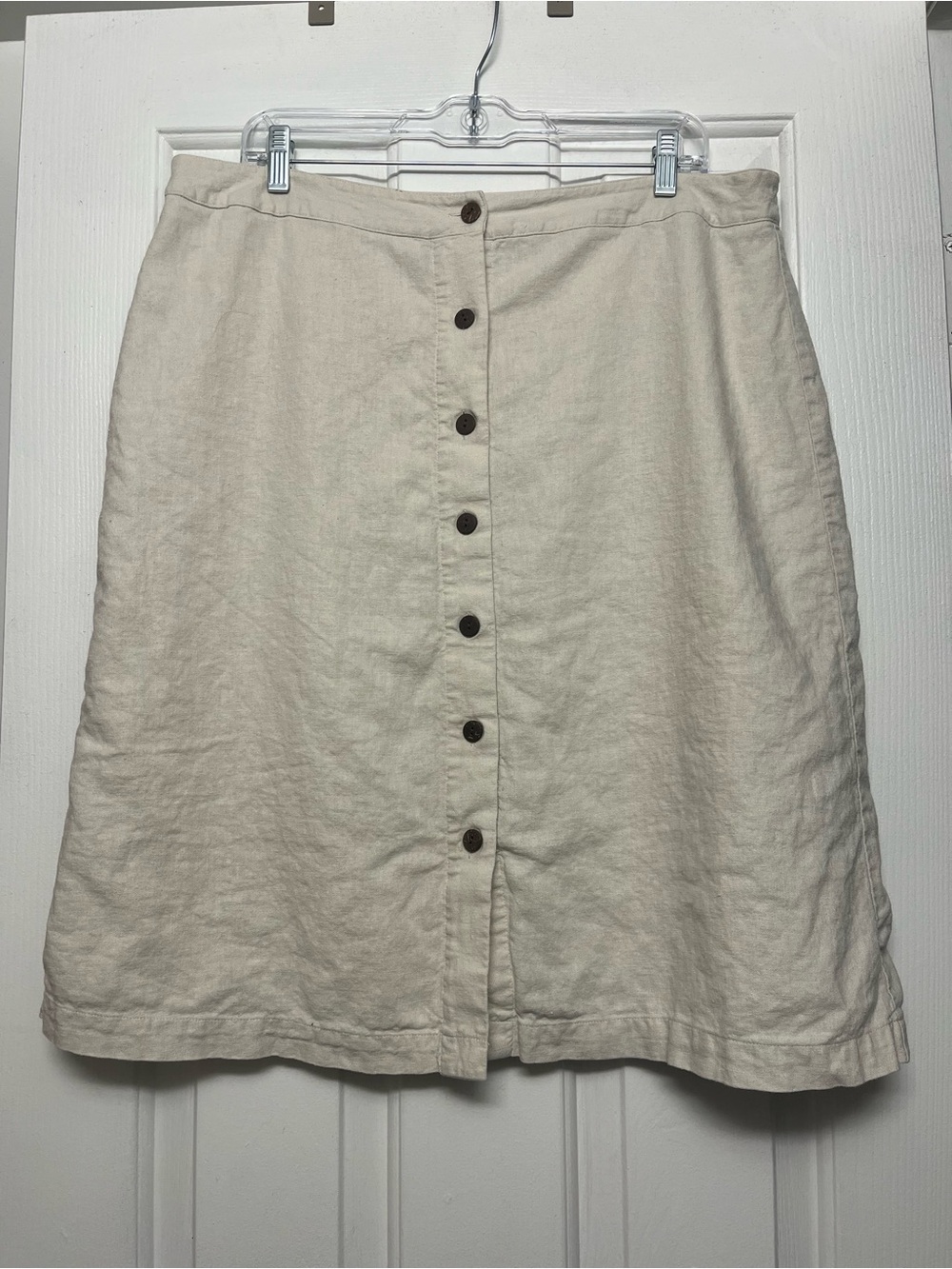 Button-Front Cream Linen Blend Skirt